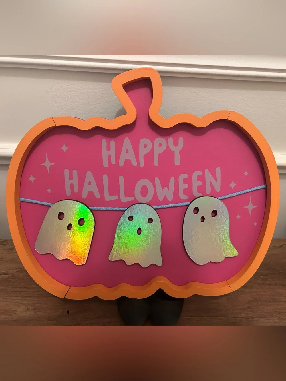 Halloween Pumpkin Shadow Box Sign - Pink & Orange
